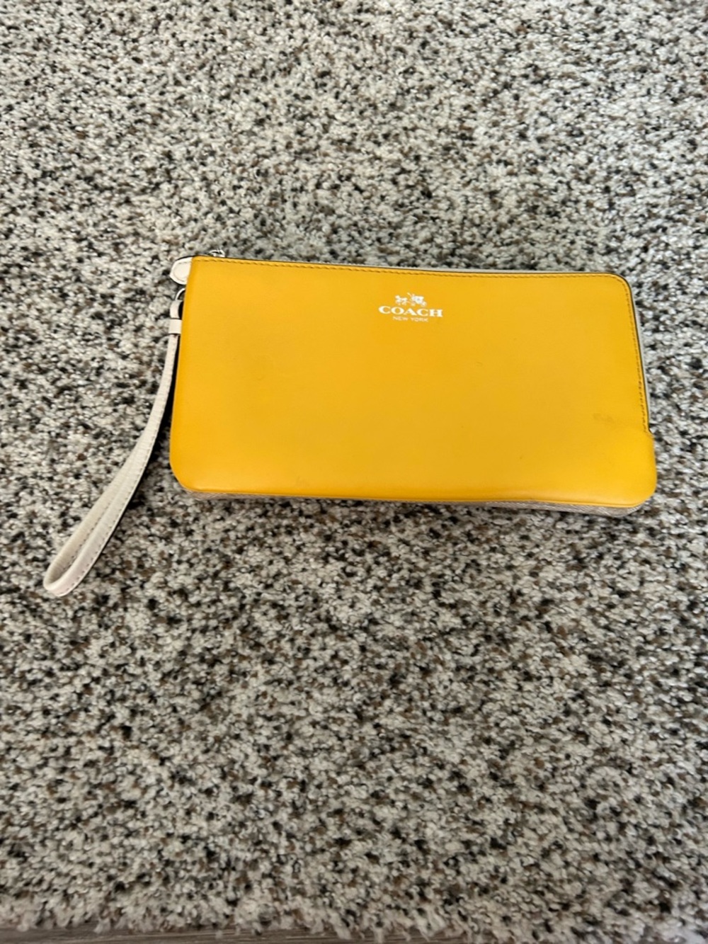 Coach Yellow Leather Wristlet with Light Beige Strap